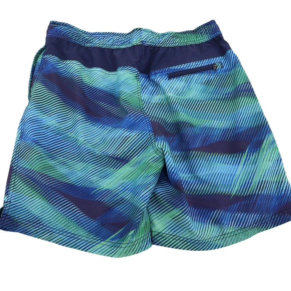 Speedo Mens Blue Green Wavy Swim Trunks Compression Liner Large 7778205